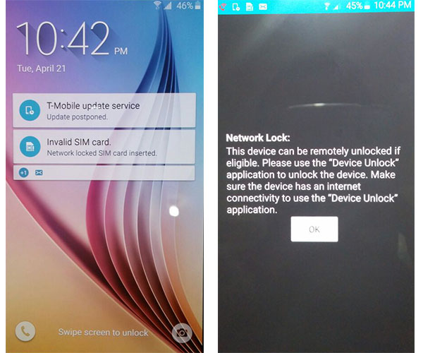 Original "Locked Screen" of a Samsung Galaxy S6 from T-Mobile USA